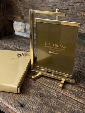 New Solid Brass Picture Frame by Bowon - Gold Finish vintage; pivots on stand